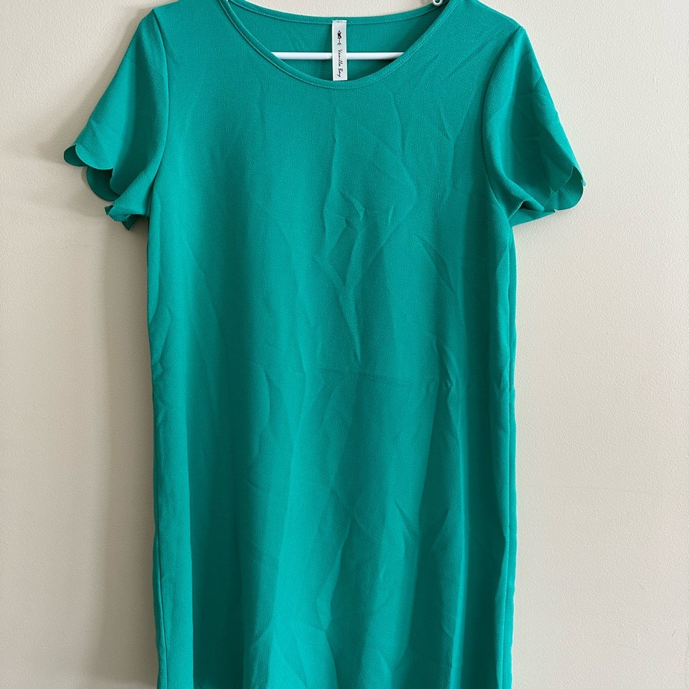 Vanilla Bay Green Sheath Dress with Flutter Sleeves